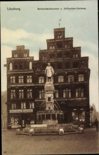 Ak Lüneburg in Niedersachsen, Relchenbachbrunnen, Salfmeister-Denkmal,  Christian Hamann