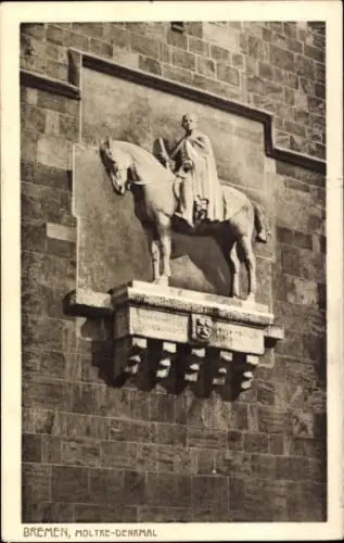 Ak Schnoor Bremen, Moltke-Denkmal, Reiterstatue, gravierter Sockel