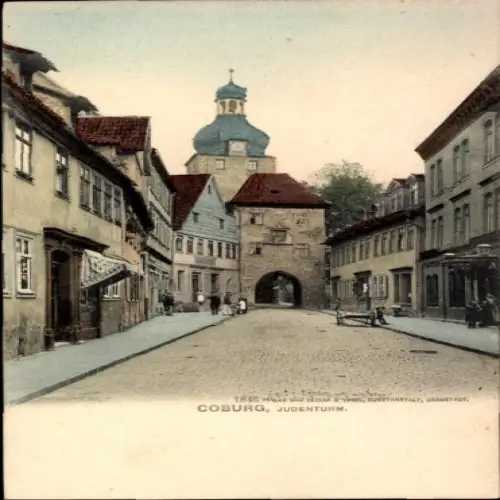 Ak Coburg in Oberfranken,  Judenturm, Straße mit Häusern,  Architektur