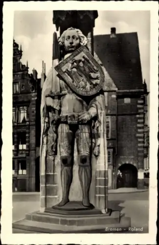 Ak Schnoor Bremen, Statue Roland, Schutzpatron, Wappen,  Architektur