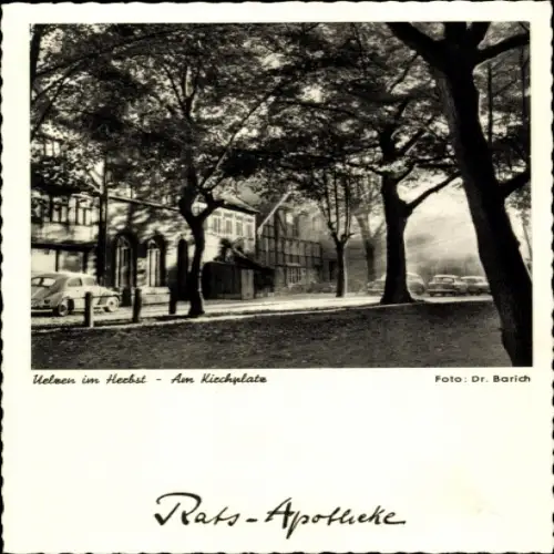 Ak Uelzen in Niedersachsen, Uelzen im Herbst, Am Kiechplate, Foto: Dr. Barich, Rats-Apotheke