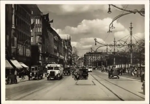 Ak Hamburg Mitte Altstadt, Jungfernstieg, Stadtansicht,  Fahrzeuge, Straßenansicht