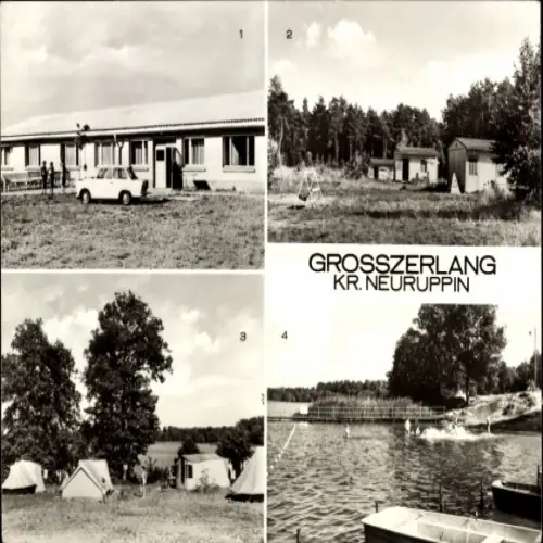 Ak Großzerlang Rheinsberg in Brandenburg, Kinderferienlager, Bungalows, Zeltplatz, Badeplatz