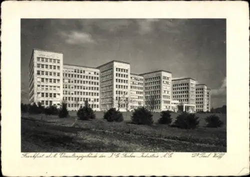 Ak Frankfurt am Main, Verwaltungsgebäude der I. G. Farben, große Architektur, wolkiger Himmel