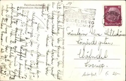 Ak Reichsautobahn Mannheim Heidelberg