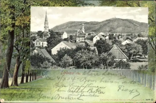 Passepartout Ak Löbau in Sachsen, Gesamtansicht