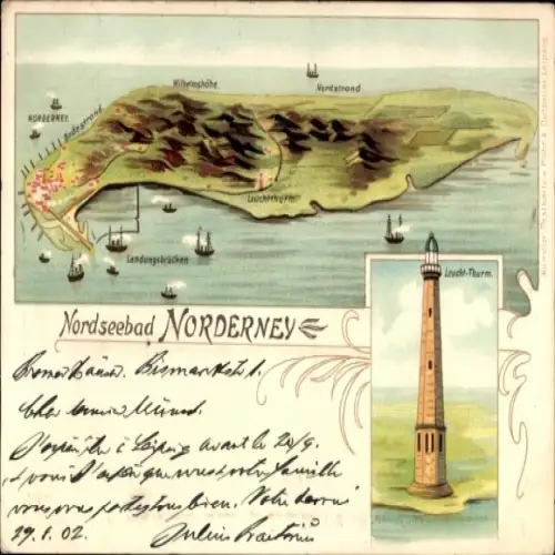 Landkarten Ak Norderney in Ostfriesland, Wilhelmshöhe, Nordstrand, Leuchtturm