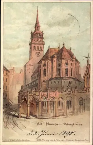 Künstler Ak München, Altstadt, Peterskirche