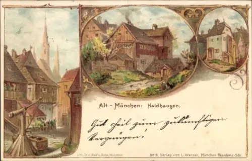 Litho Haidhausen München Bayern, Altstadt, Teilansichten