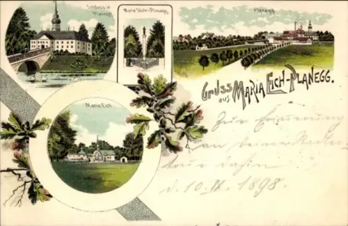 Litho Planegg Oberbayern, Augustinerkloster Maria Eich, Schloss, Maria Säule