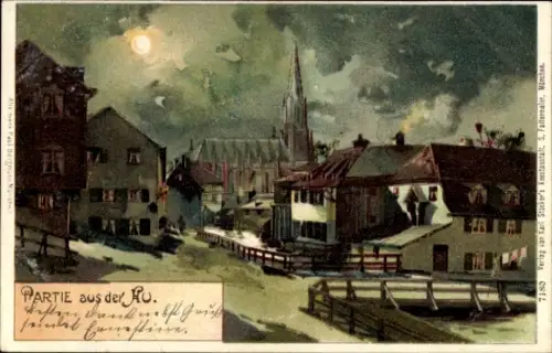Litho Au München Bayern, Nachtansicht, Kirche