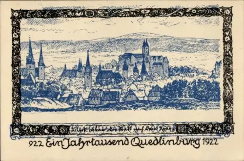 Passepartout Künstler Ak Quedlinburg im Harz, Gesamtansicht, Jahrtausend der Stadt