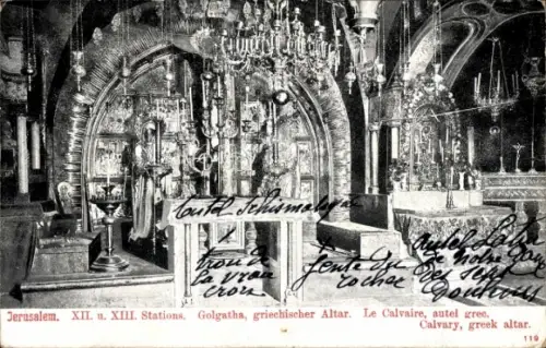 Ak Jerusalem Israel, Golgatha, griechischer Altar, le Calvaire, altar, altäre, religiös