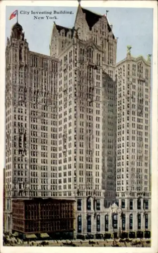 Ak New York City USA, City Investing Building,  hohe Architektur, 34 Stockwerke, Platz für 6000 M