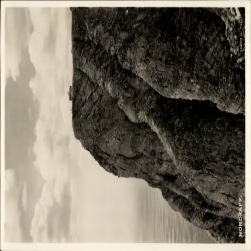 Ak Hornvika Nordkap Norwegen, Felsen, Meer, Wolken, Aussichtspunkt, monochrom