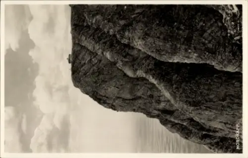 Ak Hornvika Nordkap Norwegen, Felsen, Meer, Wolken, Aussichtspunkt, monochrom