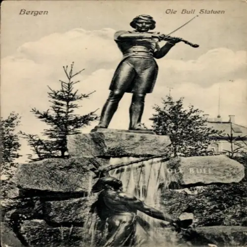 Ak Bergen Norwegen, Ole Bull Statuen