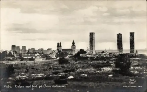 Ak Visby Wisby Schweden, Galgen, Östra stadsmuren, Stadtansicht, Schweden