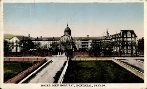 Ak Montreal Québec Kanada, Hotel Dieu Hospital,  Canada, Landschaft mit Bäumen und Wegen