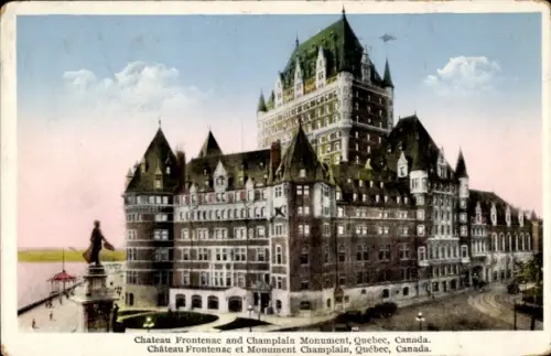 Ak Québec Kanada, Chateau Frontenac, Champlain Monument