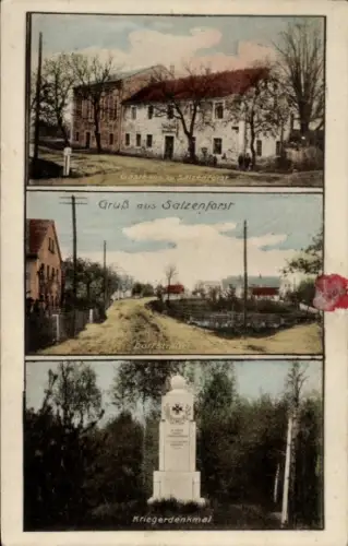 Ak Salzenforst Bautzen in der Oberlausitz, Gasthof, Dorfstraße, Kriegerdenkmal