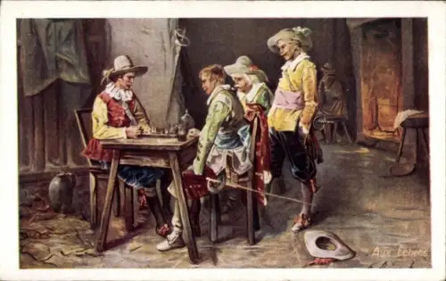 Künstler Ak Männer beim Schachspiel, historische Kostüme, Reklame Schokolade Lucerna, Hochdorf