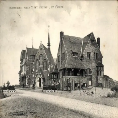 Ak Duinbergen Knokke Heist Westflandern, Villa Het Zonnek, Kirche, Ziegelgebäude, Straßenansicht
