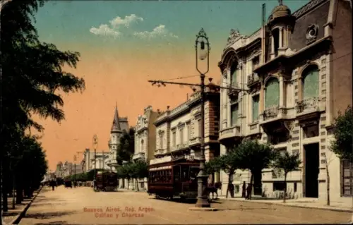 Ak Buenos Aires Argentinien,  Straßenansicht, Straßenbahn,  Architektur