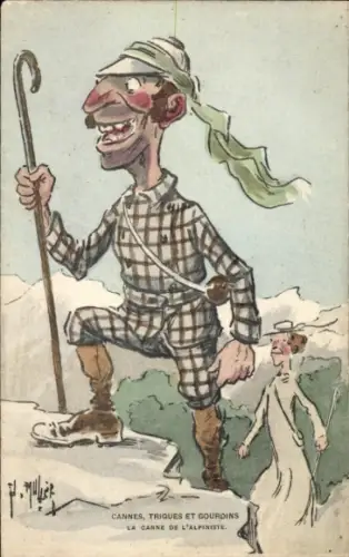 Künstler Ak Cannes, Ehepaar beim Bergsteigen, Bergsteiger