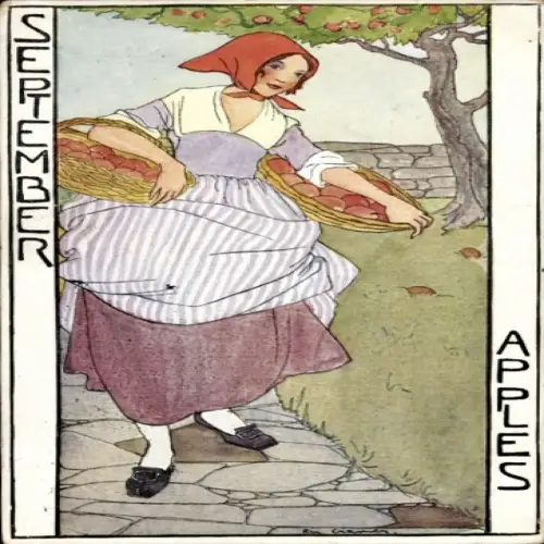 Künstler Ak Cramer, Rie, September, Allegorie, Bäuerin, Äpfel