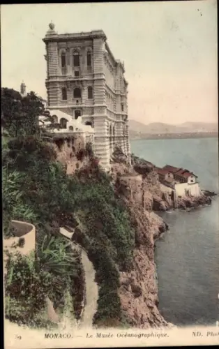 Ak Monaco, Musée Océanographique, Gebäude auf Klippe, Küstenansicht