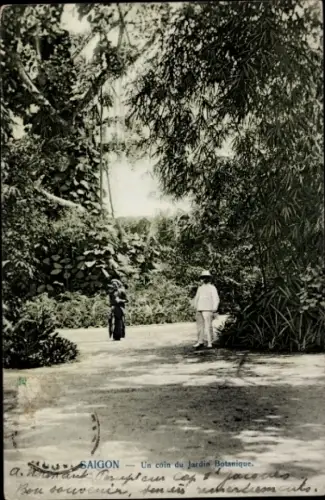 Ak Ho Chi Minh Stadt Saigon Vietnam,  Botanischer Garten, zwei Personen, Pflanzen