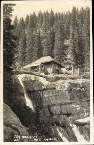Ak Laggan Ontario Kanada, Lake Agnes, Haus am Wasserfall, Teehaus, Wald,  Canadian Pacific Railwa