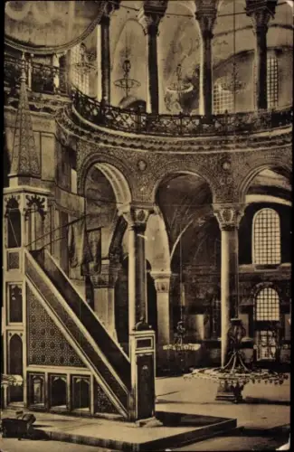 Ak Konstantinopel Istanbul Türkei, Innenansicht der Hagia Sophia, Säulen, Treppe, Statue