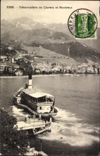 Ak Clarens Montreux Kanton Waadt, Schiff am Pier, Débarcadère de Clarens et Montreux, Berge im Hi