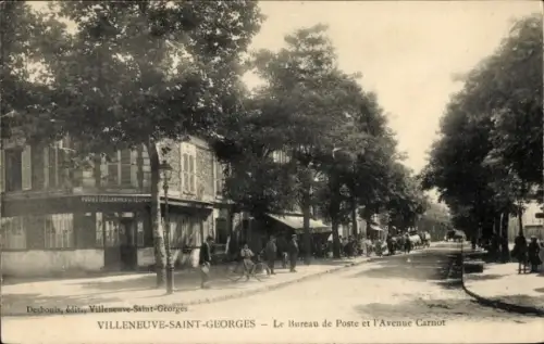 CPA Villeneuve Saint Georges Val de Marne, Le Bureau de Poste et Avenue Carnot