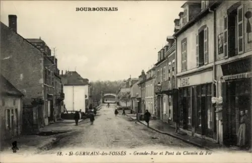 Ak Saint Germain des Fosses Allier, Grande Rue et Pont du Chemin de Fer