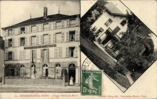 Ak Bourbonne les Bains Haute Marne, Grand Hotel des Bains, jardin
