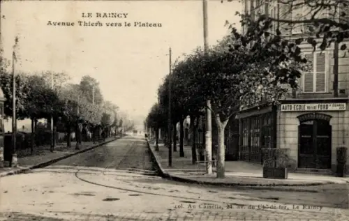 Ak Le Raincy Seine Saint Denis, Avenue Thiers, AUTO-ECOLE FORD, Bäume, Straße