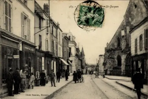 Ak Étampes Essonne, Straße mit Geschäften, Menschen, St-Jacques, Tabakladen