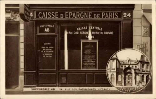 CPA Paris XVII., Caisse d'Epargne, 24, Rue des Batignolles