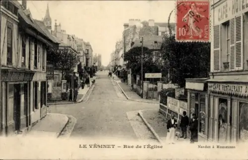 Ak Le Vésinet Yvelines, Straße mit Bäumen, Café Restaurant, Poststempel, alte Architektur