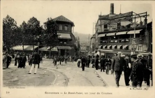 Ak Suresnes Hauts de Seine, Le Rond-Point, Menschenmenge, Geschäfte, Straßenansicht, Paris