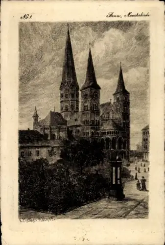 Künstler Ak Matthes Bonn am Rhein, Zeichnung des Mansterkirchen