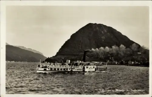 Ak Lugano Kanton Tessin, Monte San Salvatore, Dampfschiff auf dem Luganersee mit Blick auf den...