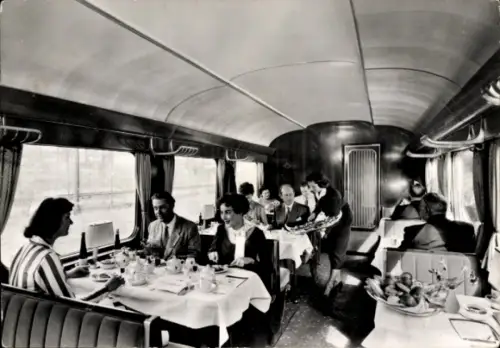 Ak DSG- Rollendes Hotel, Speisewagen, Eisenbahn