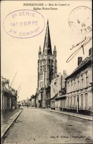 Ak Poperinghe Westflandern, Rue de Cassel, Eglise Notre Dame