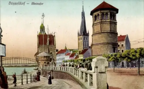Ak Düsseldorf am Rhein, Rheinufer