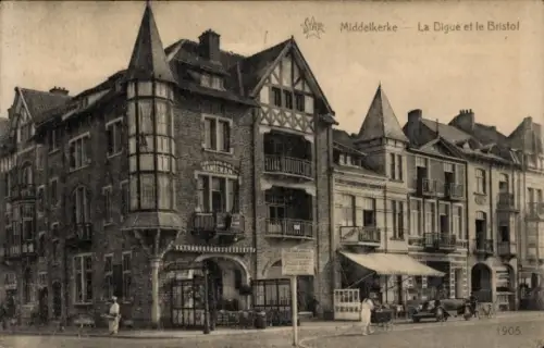 Ak Middelkerke Westflandern, Architektur von La Digue et le Bristol, Schwarz-Weiß-Foto, 1905