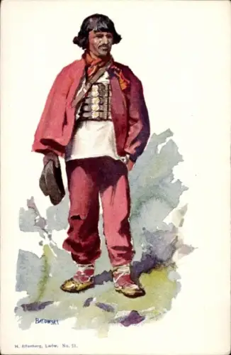 Künstler Ak Battowski, Mann in russischer Tracht